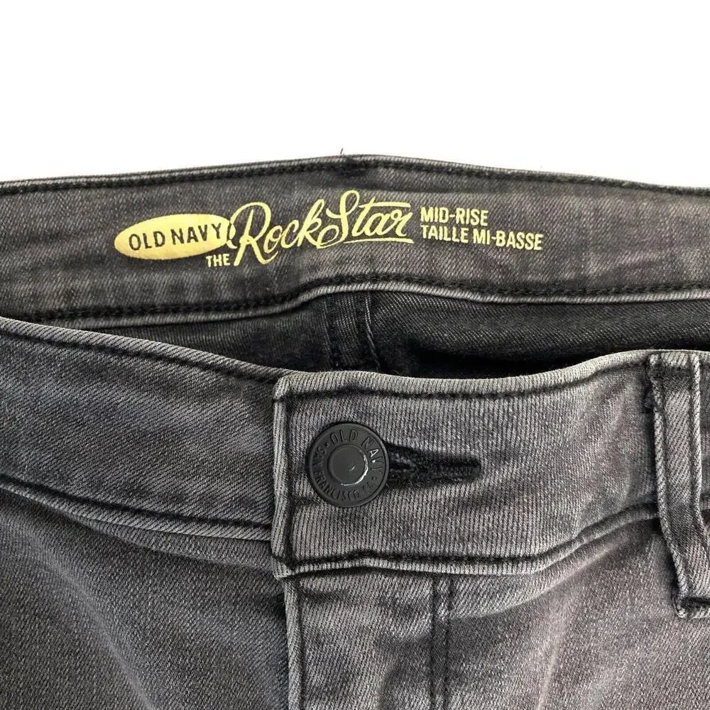 Old Navy‎ The Rockstar Mid Rise Moto Women's size 16 Faded Black Denim jeans